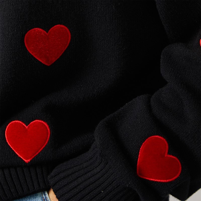 French Connection Dame Hjerte Appliq Crew Sweater Sort/Lipstick Red - Billede 3