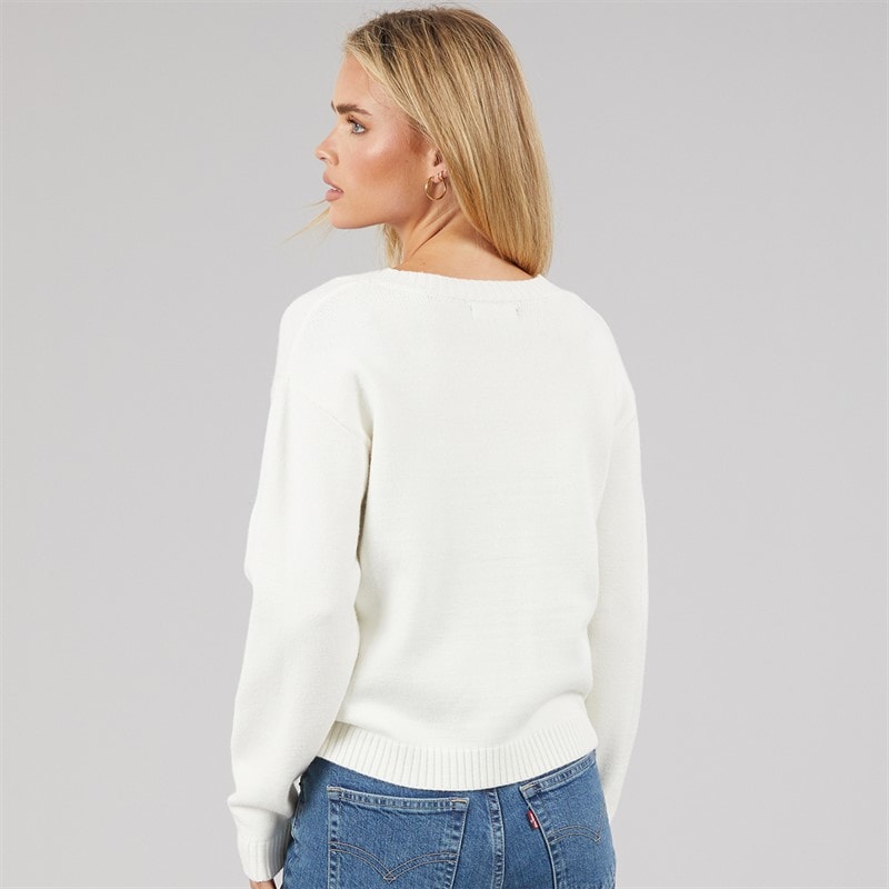 French Connection Dame Hjerte Applikation Cardigan Winter White/Lipstick Red - Billede 2