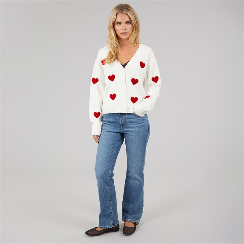 French Connection Dame Hjerte Applikation Cardigan Winter White/Lipstick Red - Billede 4