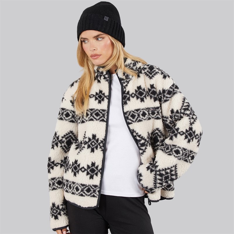 French Connection Dame Borg Aztec Lynlås Gennem Fleece Oatmeal/Sort - Billede 1