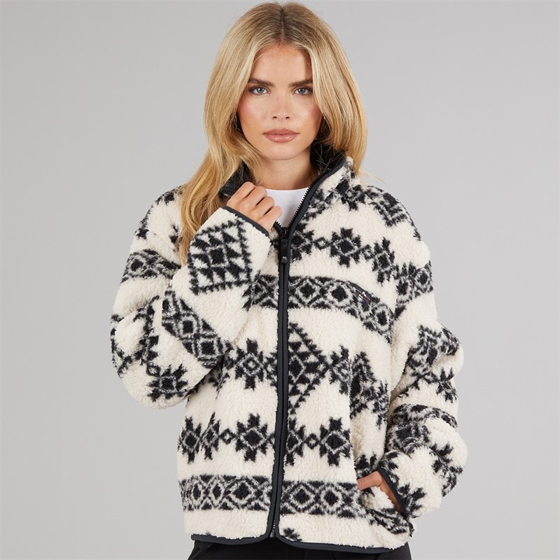 French Connection Dame Borg Aztec Lynlås Gennem Fleece Oatmeal/Sort - Billede 3