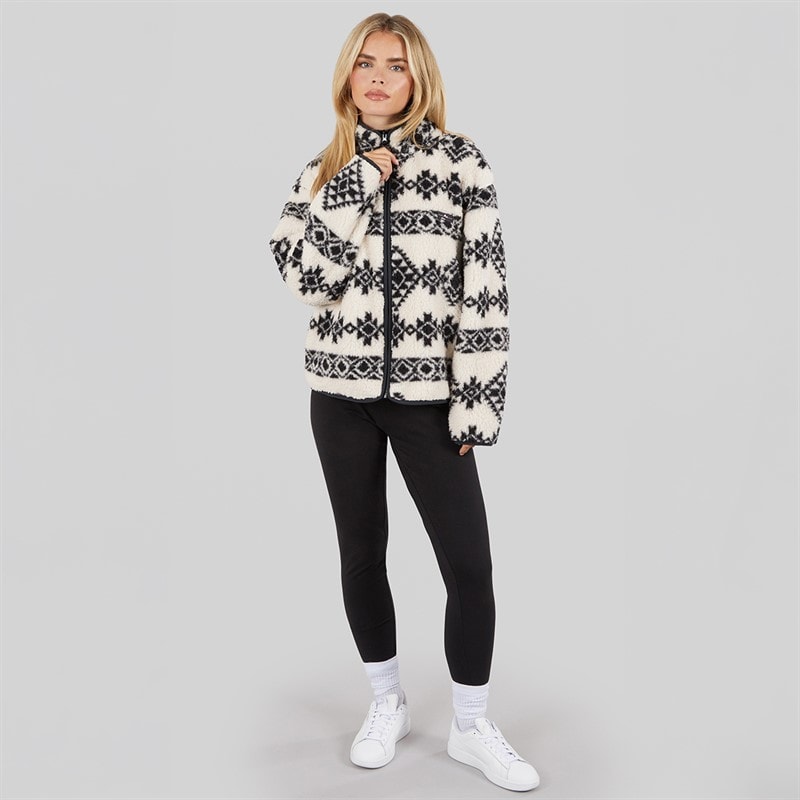 French Connection Dame Borg Aztec Lynlås Gennem Fleece Oatmeal/Sort - Billede 4