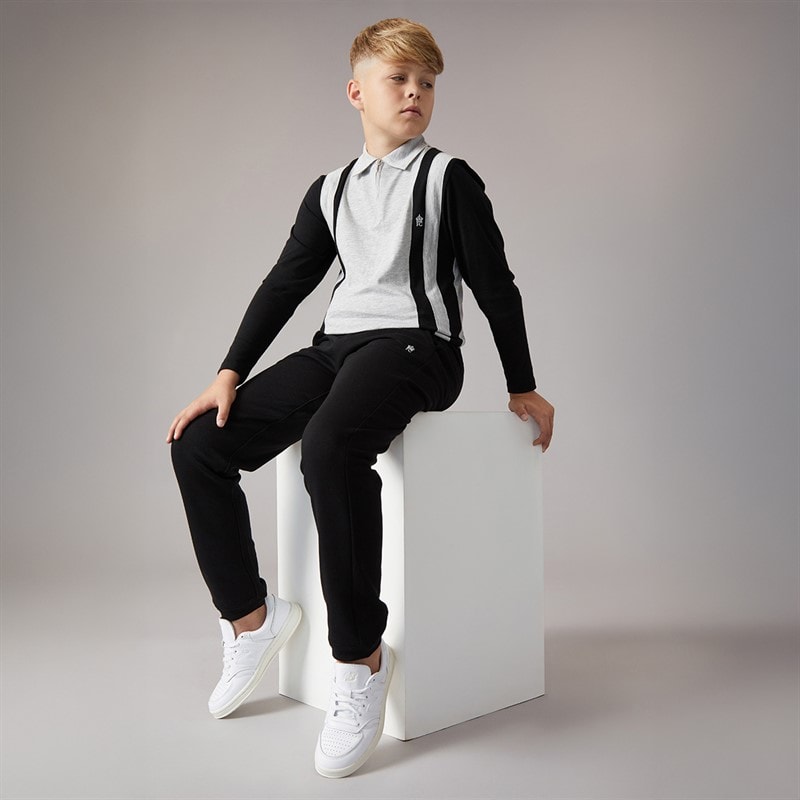 French Connection Drenge Hof Langærmet Lynlås Polo Sæt Og Joggingbukser Sort/Light Grey Melange