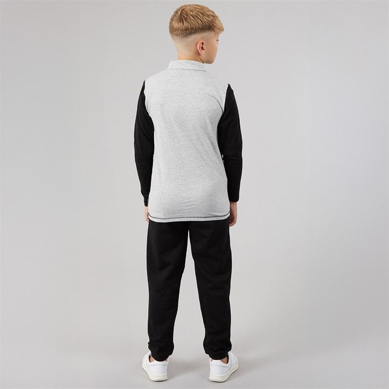 French Connection Drenge Hof Langærmet Lynlås Polo Sæt Og Joggingbukser Sort/Light Grey Melange - Billede 2