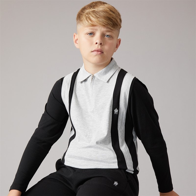 French Connection Drenge Hof Langærmet Lynlås Polo Sæt Og Joggingbukser Sort/Light Grey Melange - Billede 3