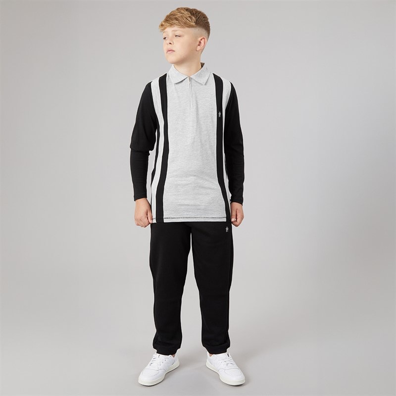 French Connection Drenge Hof Langærmet Lynlås Polo Sæt Og Joggingbukser Sort/Light Grey Melange - Billede 4