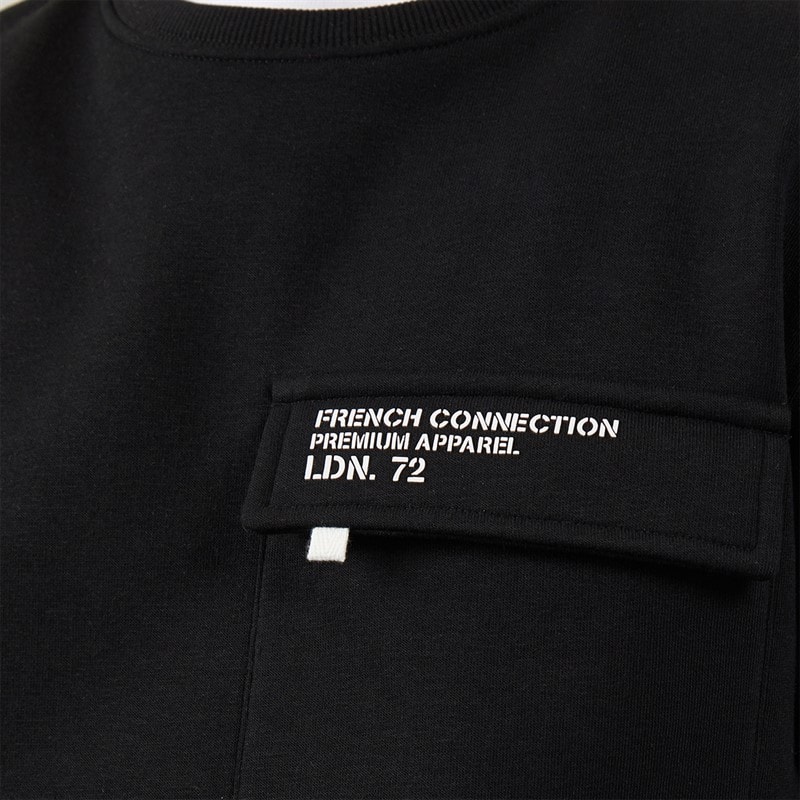 French Connection Drenge Zone Crew Sweatshirt Og Cargo Bukser Træningsdragt Sort/Hvid - Billede 3