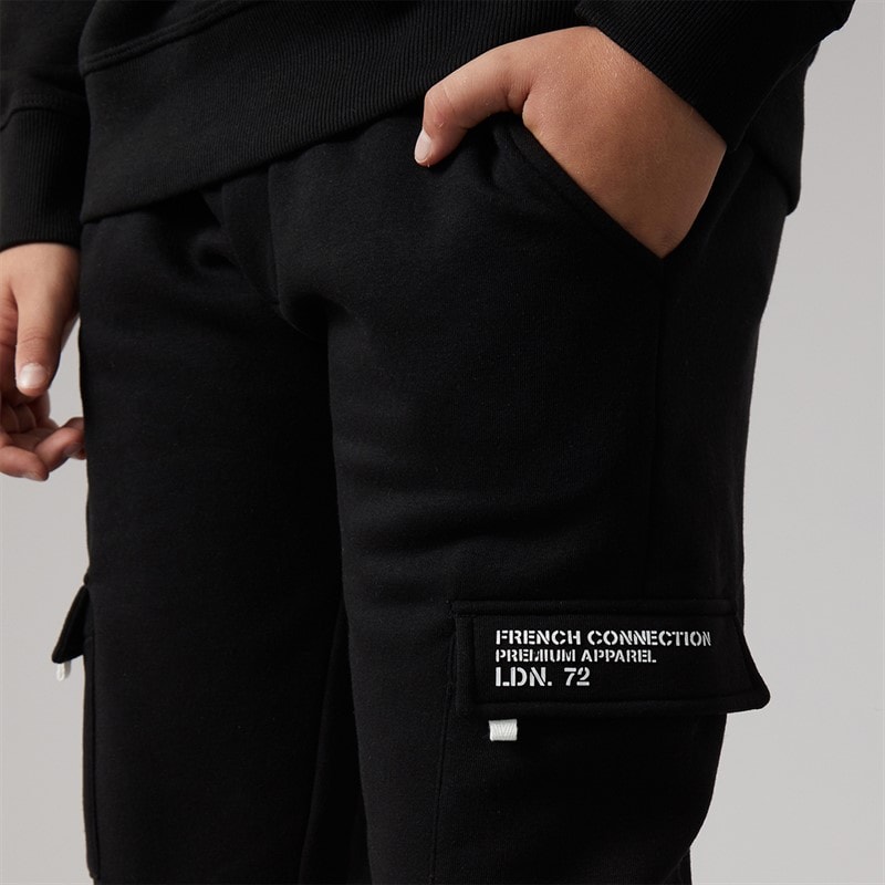 French Connection Drenge Zone Crew Sweatshirt Og Cargo Bukser Træningsdragt Sort/Hvid - Billede 5