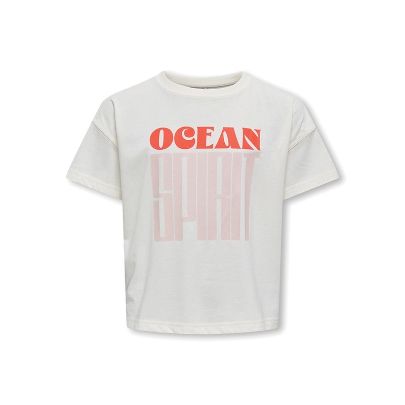 Only Piger Abelone Word Top Box T-Shirt Cloud Dancer Spirit - Billede 1