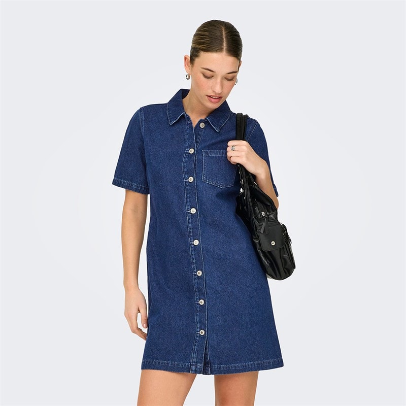 Only Dame denim kjole Dark Blue Denim