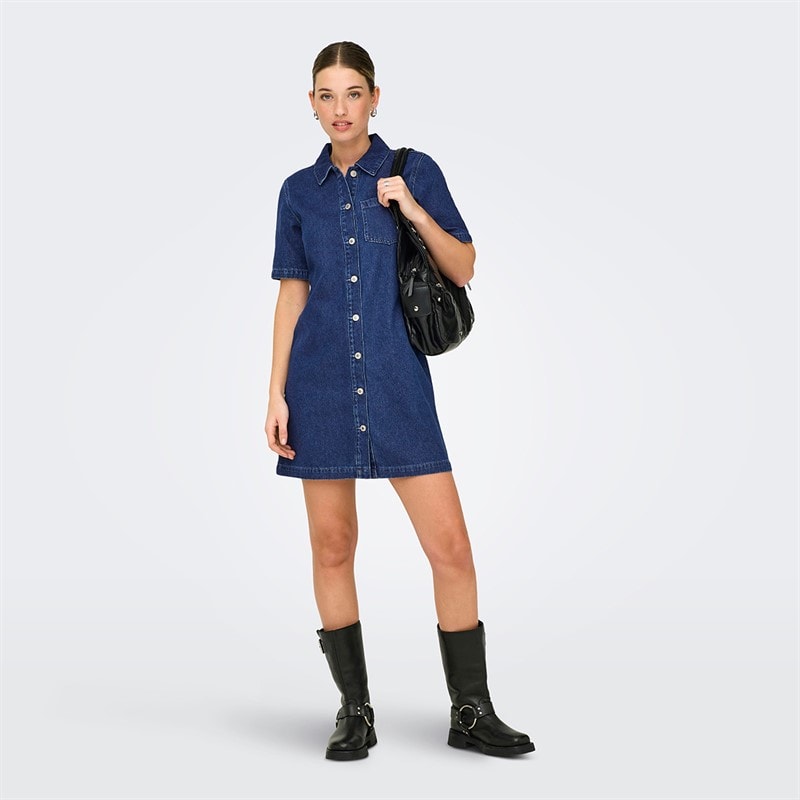Only Dame denim kjole Dark Blue Denim - Billede 4