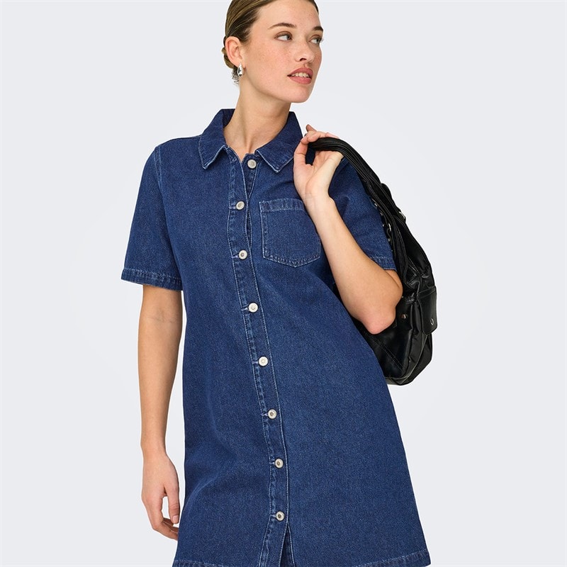 Only Dame denim kjole Dark Blue Denim - Billede 5