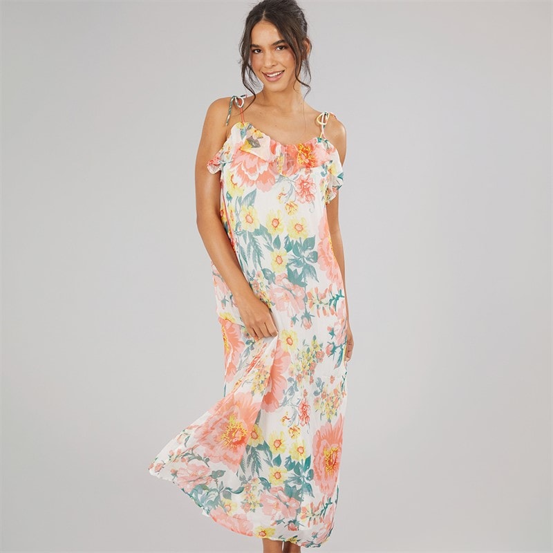 Only Dame Milla Rem Maxi Kjole Cloud Dancer Big Flowers