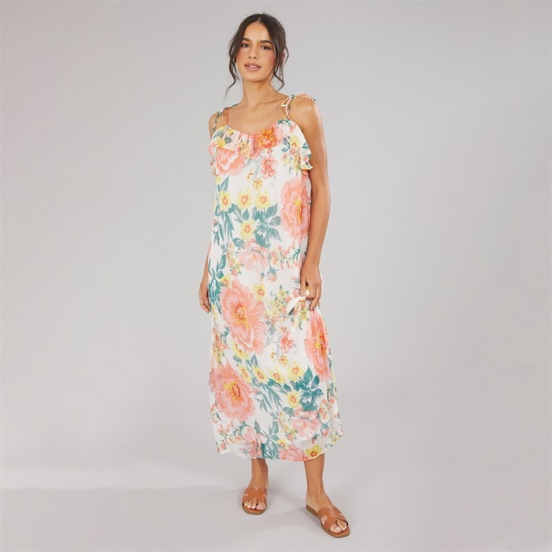 Only Dame Milla Rem Maxi Kjole Cloud Dancer Big Flowers - Billede 4