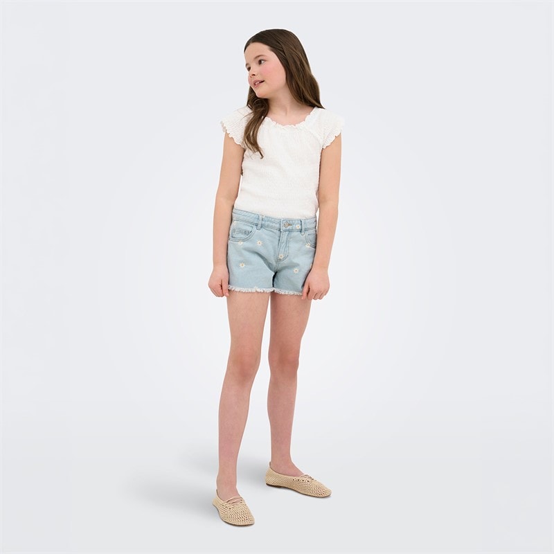 Only Piger Robyn Daisy Shorts Light Blue Denim - Billede 3