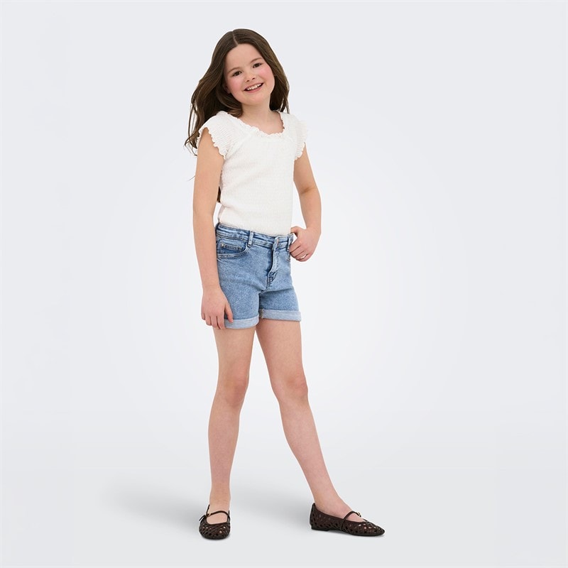 Only Piger Phine Denim Shorts Light Blue Denim - Billede 3
