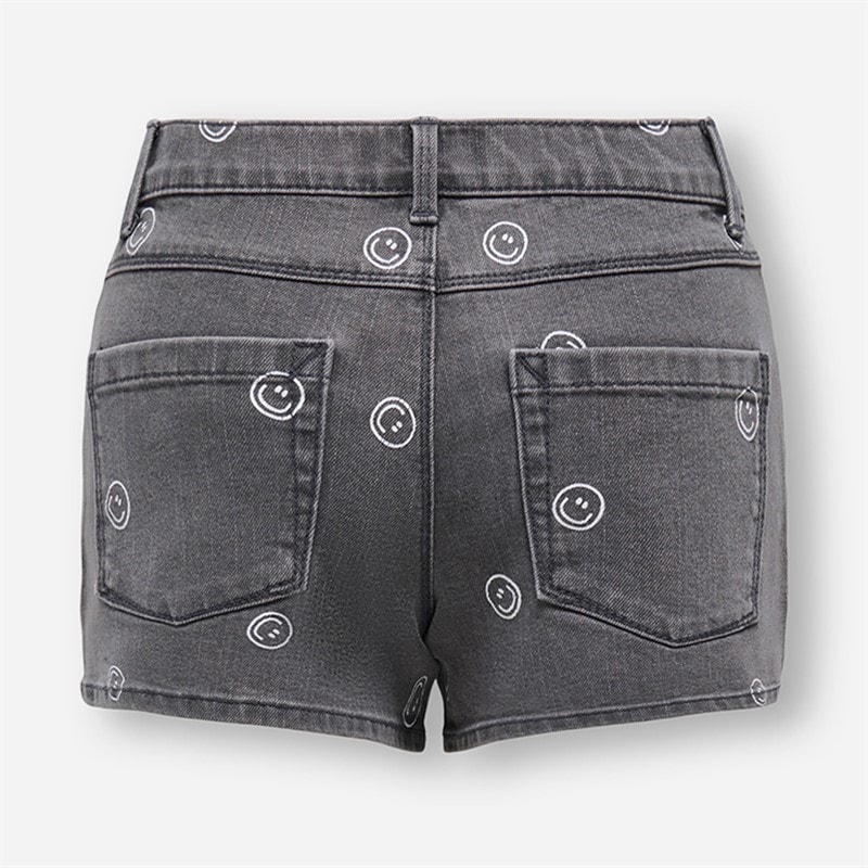 Only Piger Blair Print Denim Shorts Light Grey Denim - Billede 2