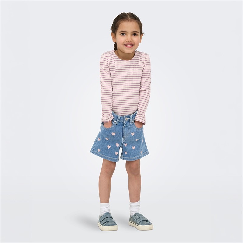 Only Piger Mini Juicy Hjerte Denim Shorts Light Medium Blue Denim - Billede 2