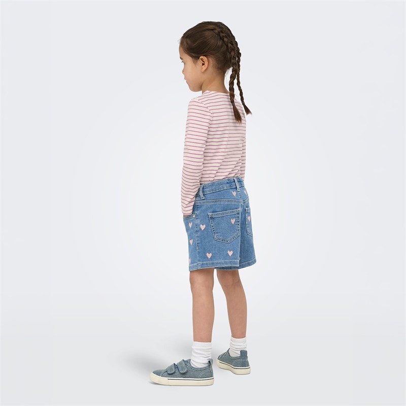 Only Piger Mini Juicy Hjerte Denim Shorts Light Medium Blue Denim - Billede 3