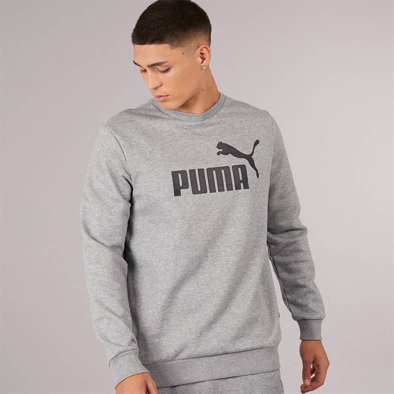 Puma Herre Essentials Stort Logo Crew Neck Sweatshirt Medium Gråmeleret - Billede 1