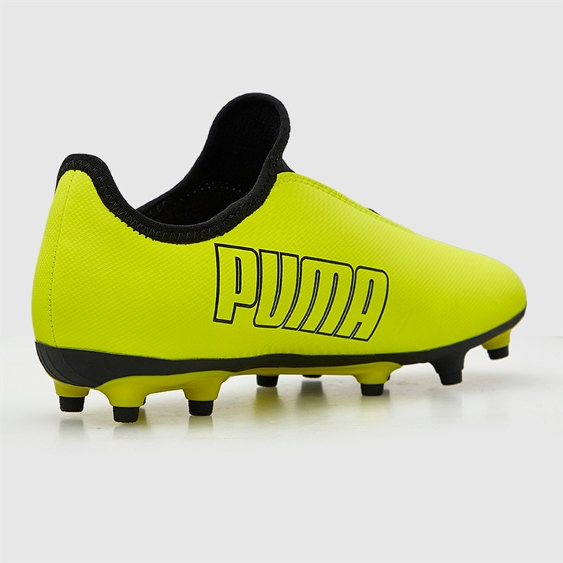 Puma Junior Drenge Finesse Snøreløse FG Fast Underlag Fodboldstøvler Yellow Alert - Billede 5