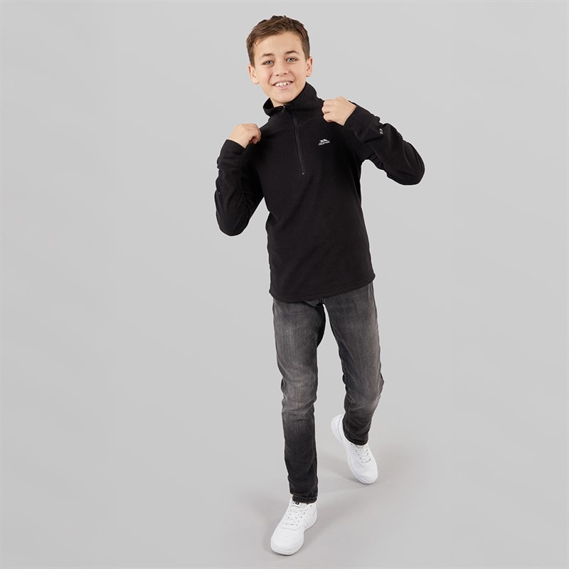 Trespass Junior Drenge Masonville 1/2 Lynlås Mikro Fleece Sort - Billede 4