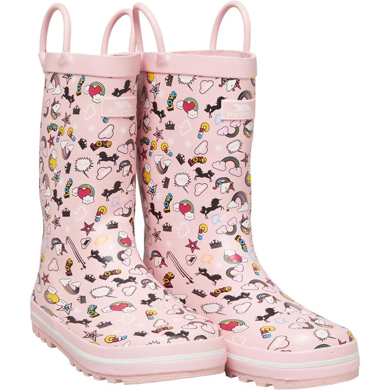 Trespass Piger Childrens Starryton Unicorn Printed Wellington Gummistøvler Lyserød - Billede 1