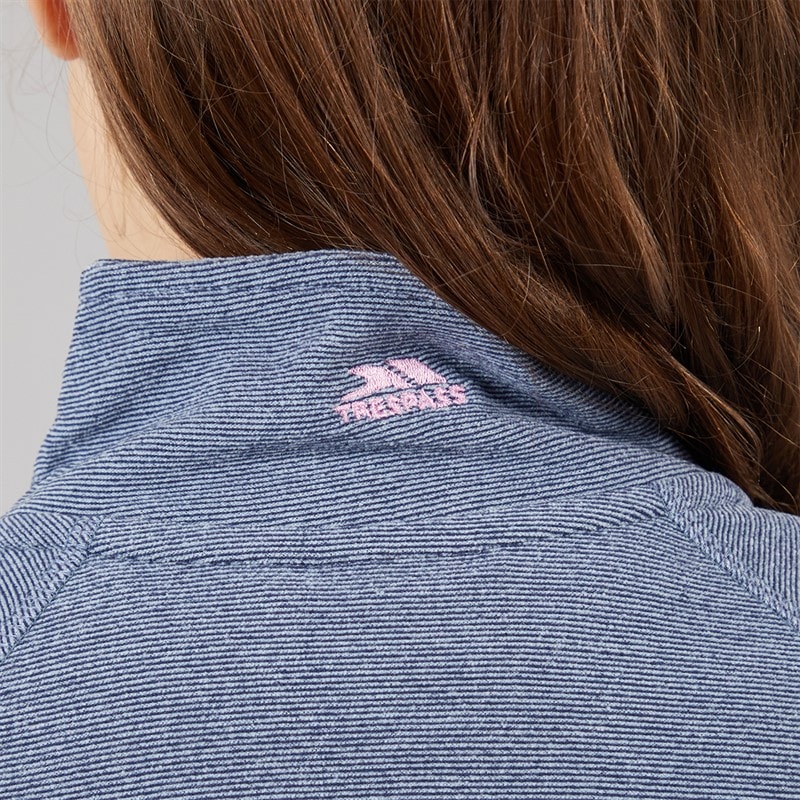 Trespass Junior Piger Meadows Halv Lynlås Fleece Navy / Pink Logo - Billede 3