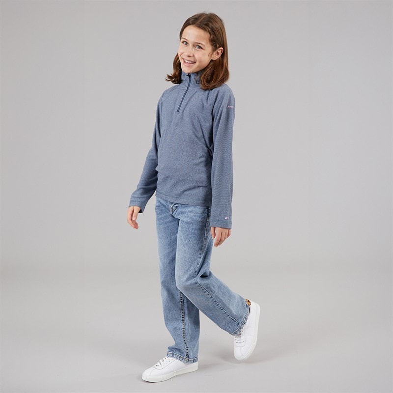 Trespass Junior Piger Meadows Halv Lynlås Fleece Navy / Pink Logo - Billede 4