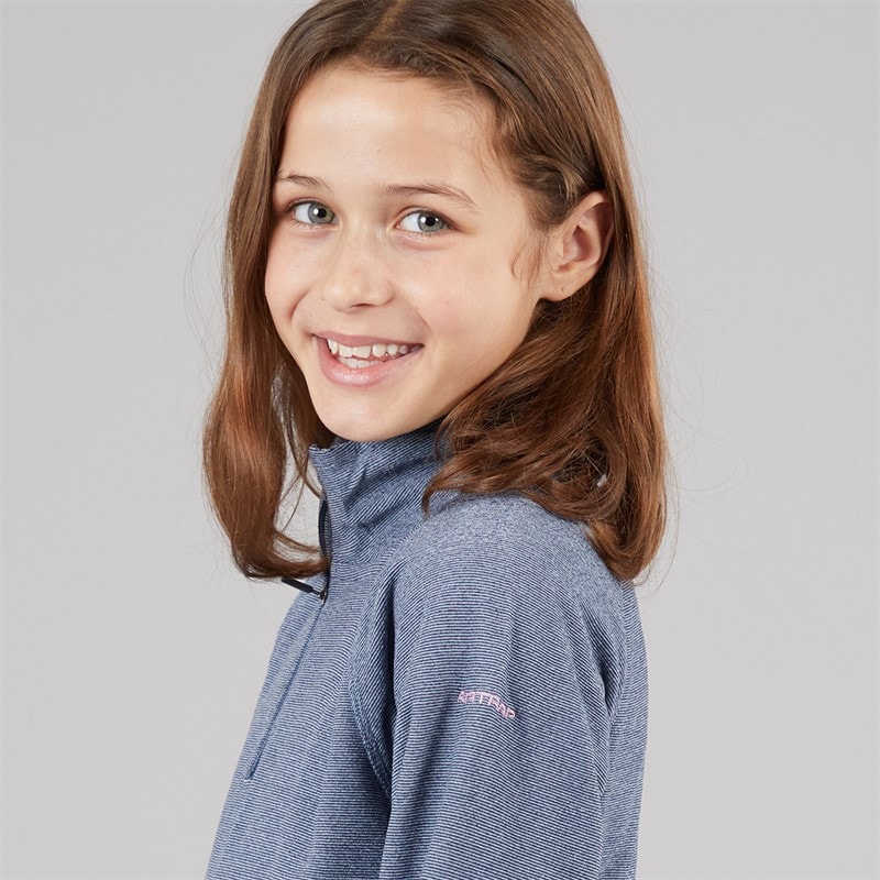 Trespass Junior Piger Meadows Halv Lynlås Fleece Navy / Pink Logo - Billede 5