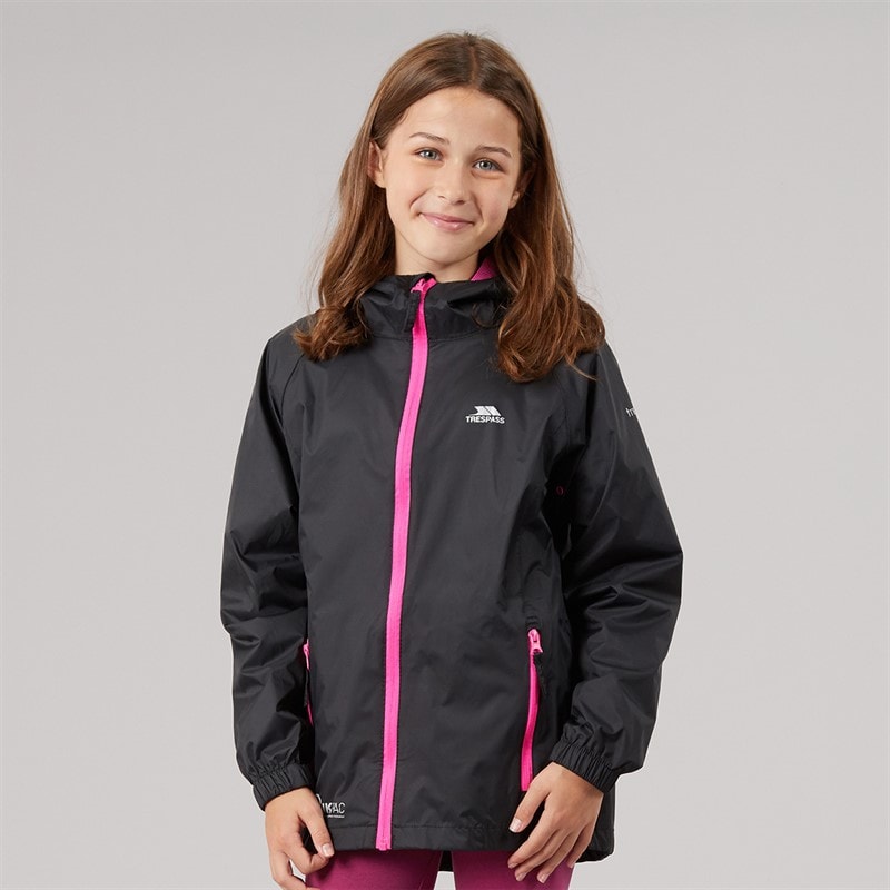 Trespass Piger Qikpac Vandtæt Jakke Sort / Pink - Billede 3