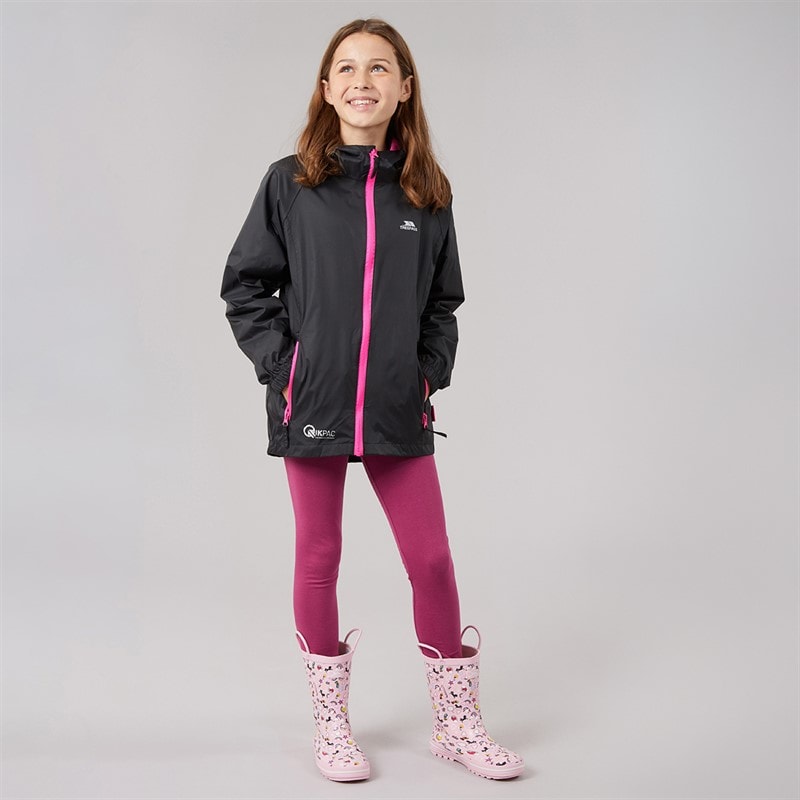Trespass Piger Qikpac Vandtæt Jakke Sort / Pink - Billede 4