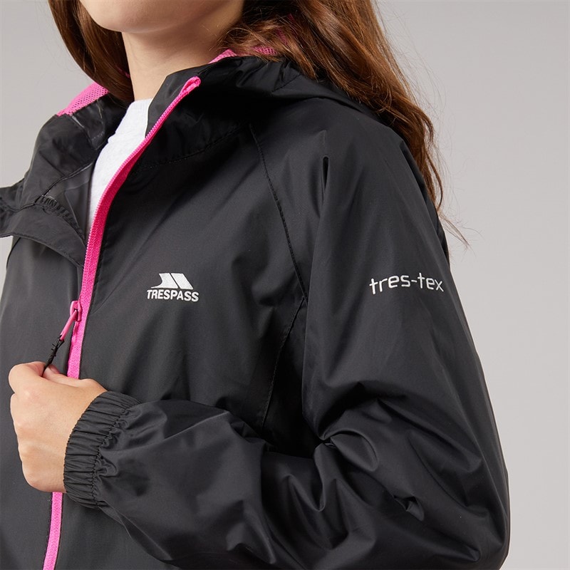 Trespass Piger Qikpac Vandtæt Jakke Sort / Pink - Billede 5