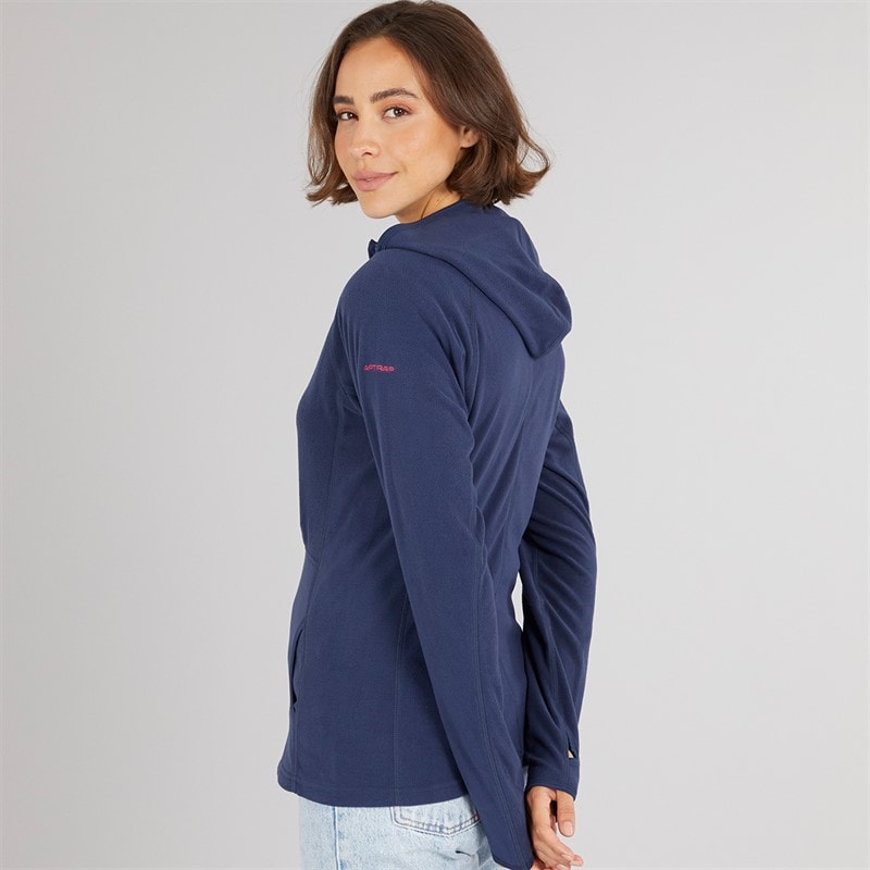 Trespass Dame Marathon Fuld Zip Hætte Fleece Jakke Navy / Pink - Billede 2