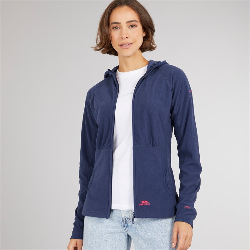 Trespass Dame Marathon Fuld Zip Hætte Fleece Jakke Navy / Pink - Billede 3