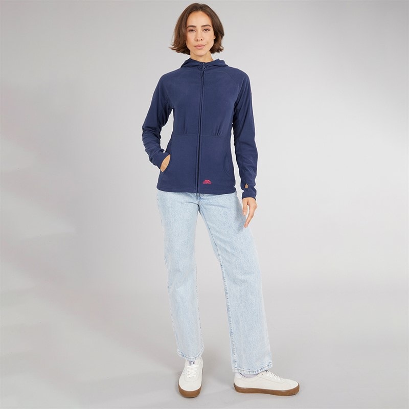 Trespass Dame Marathon Fuld Zip Hætte Fleece Jakke Navy / Pink - Billede 4