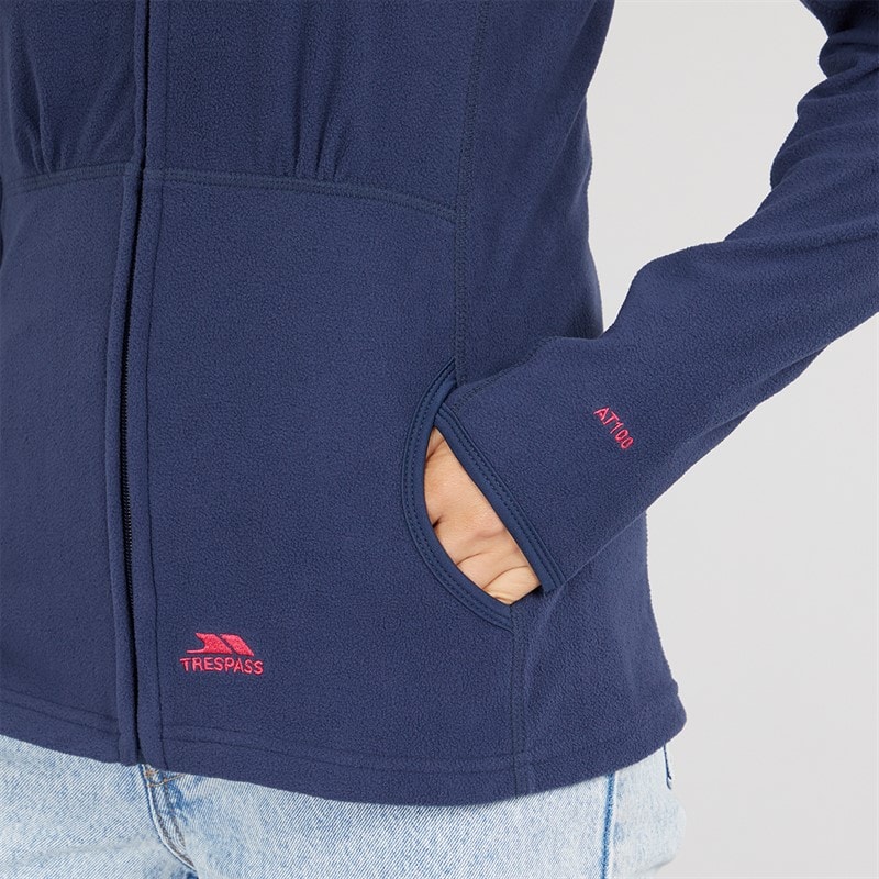 Trespass Dame Marathon Fuld Zip Hætte Fleece Jakke Navy / Pink - Billede 5