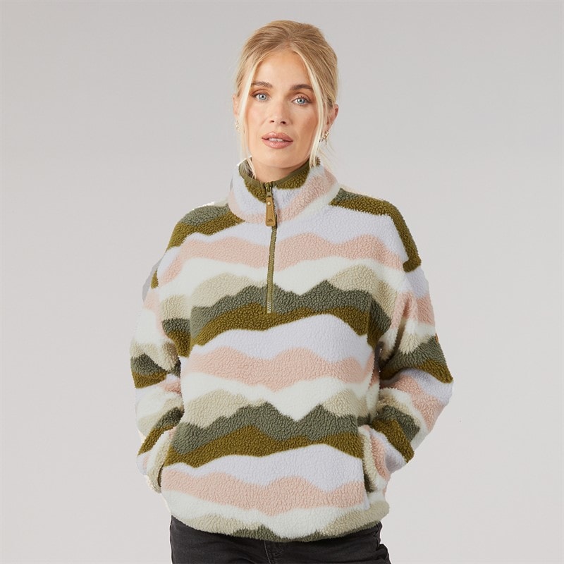 Trespass Dame Clodagh bjergprint 1/2 lynlås fleece Oliven/Grå/Brun - Billede 3