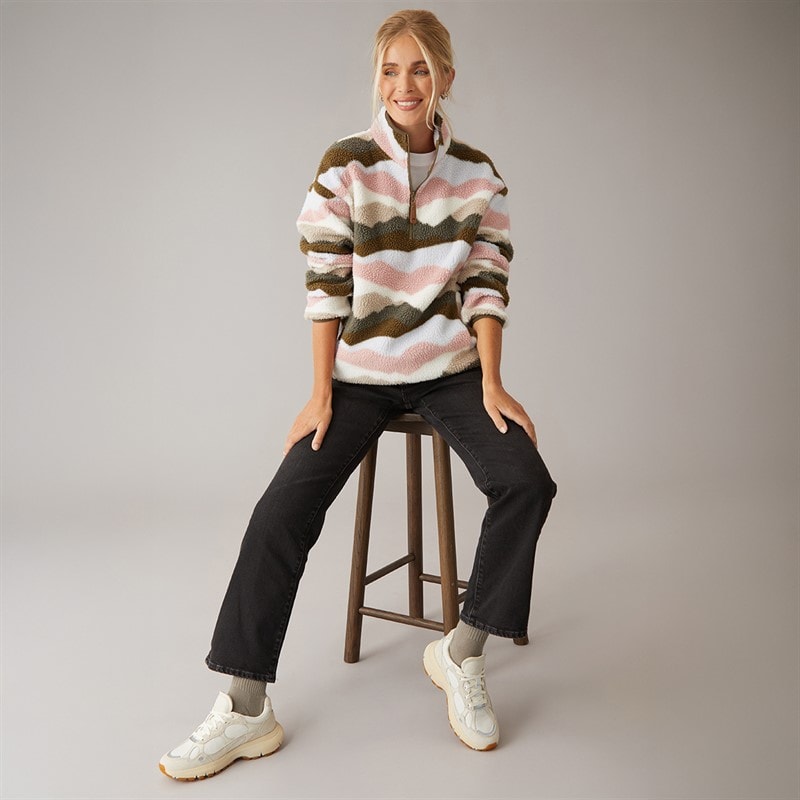 Trespass Dame Clodagh bjergprint 1/2 lynlås fleece Oliven/Grå/Brun - Billede 4