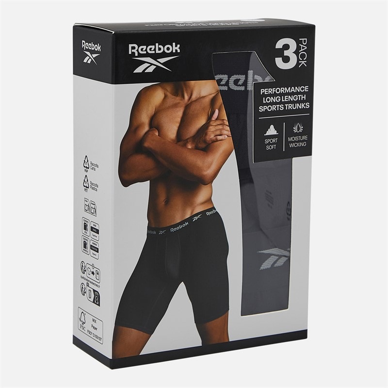 Reebok Herre Hogan Performance Tre Pack Lange Trunks Sort - Billede 2