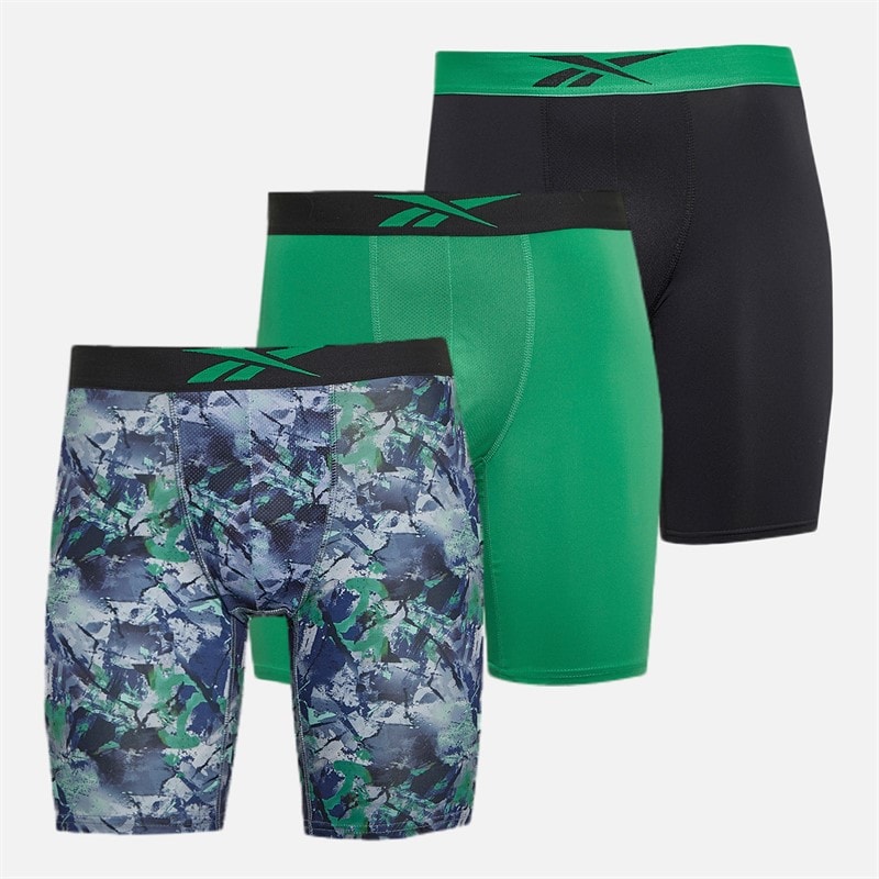 Reebok Herre Decker Tre Pak Lang Performance Trunks Grøn/Grøn Print/Sort