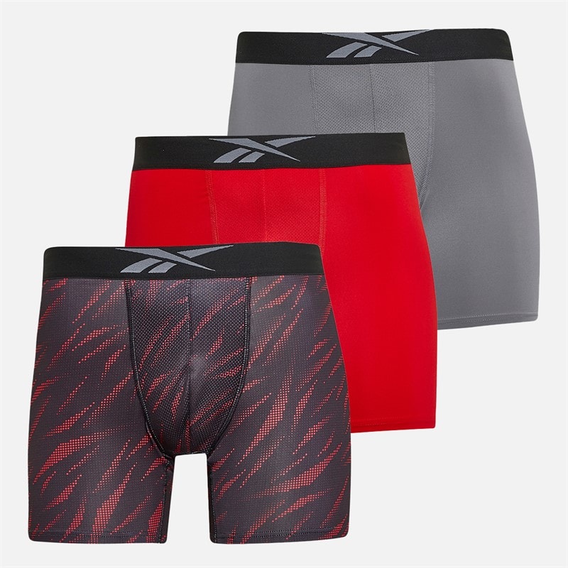 Reebok Herre Denver Tre Pak Medium Performance Trunks Rød/Rød Print/Ren Grå - Billede 1