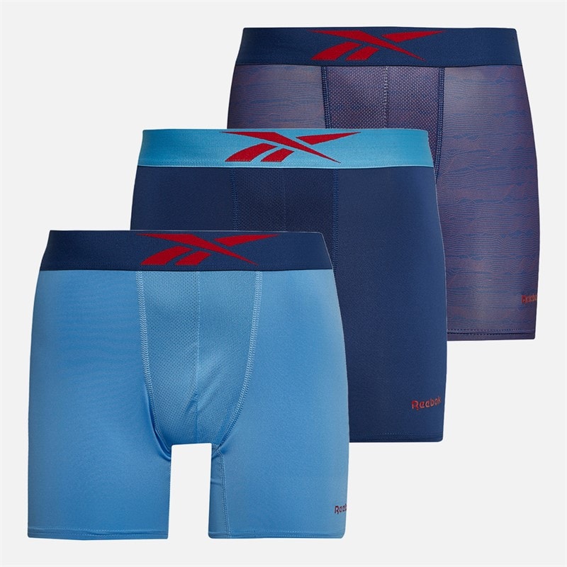 Reebok Muir Performance Tre Pak Mellemlange Underbukser til Herre Essential Blue/Print/Batik Blue