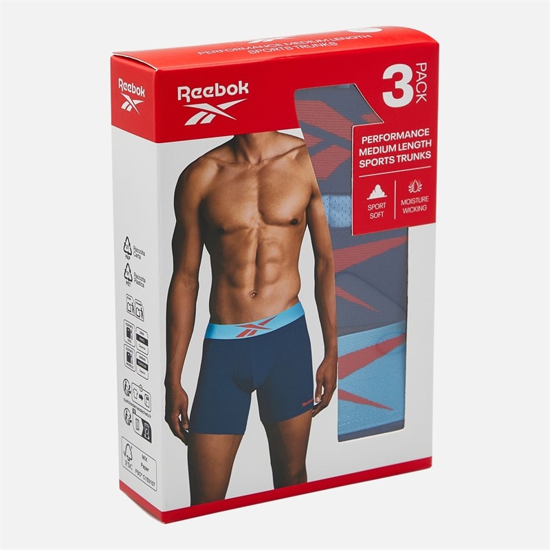 Reebok Muir Performance Tre Pak Mellemlange Underbukser til Herre Essential Blue/Print/Batik Blue - Billede 2