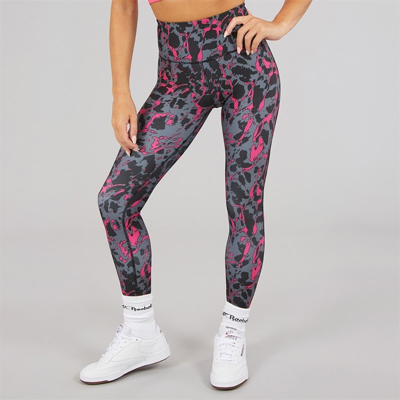 Reebok Dame ID Train AOP Høj talje stramme leggings Sort/Bold Pink