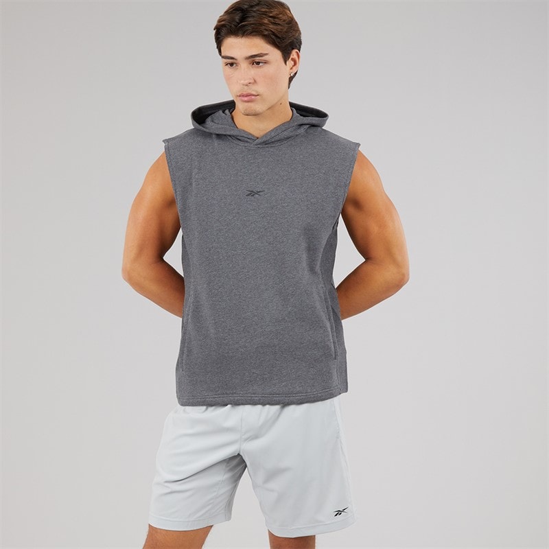 Reebok Herre Basketball Hættetrøje Ærmeløs Dark Heather Grey - Billede 3