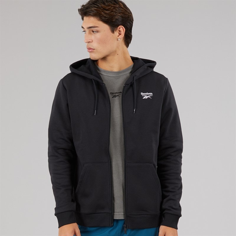 Reebok Herre Identity Lille Logo Fleece Fuld Lynlås Hættetrøje Sort