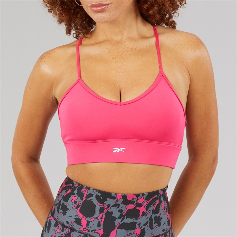 Reebok Dame ID Træn Tri-ryg Let Støtte Sports BH Top Bold Pink - Billede 3