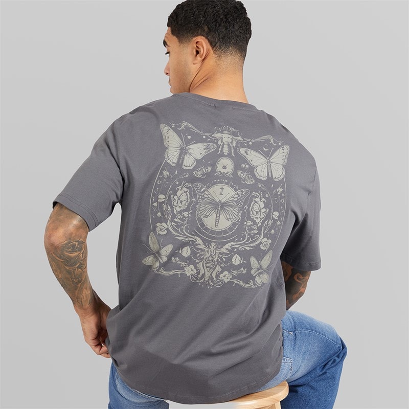 ONLY & SONS Tristan T-shirt til Herre afslappet pasform Grey Pinstripe/Butterflies - Billede 1