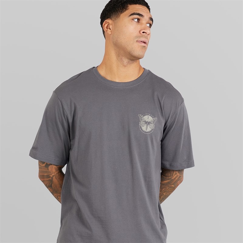 ONLY & SONS Tristan T-shirt til Herre afslappet pasform Grey Pinstripe/Butterflies - Billede 2